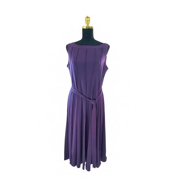 Vior Vior Women's Plum Purple Sleeveless Belted Midi Dress - Size 14 - Picture 2 of 9